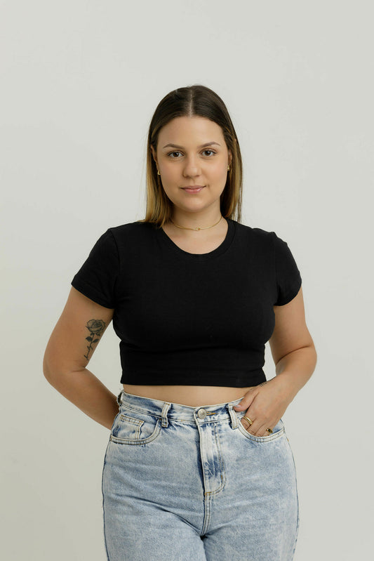 Cropped Manga Curta Preto Olive