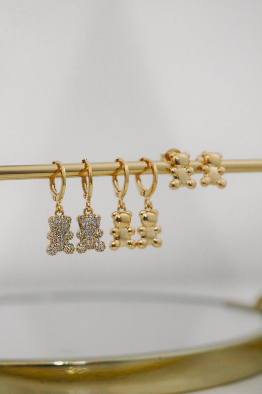 Brinco Bear Dourado Cravejado